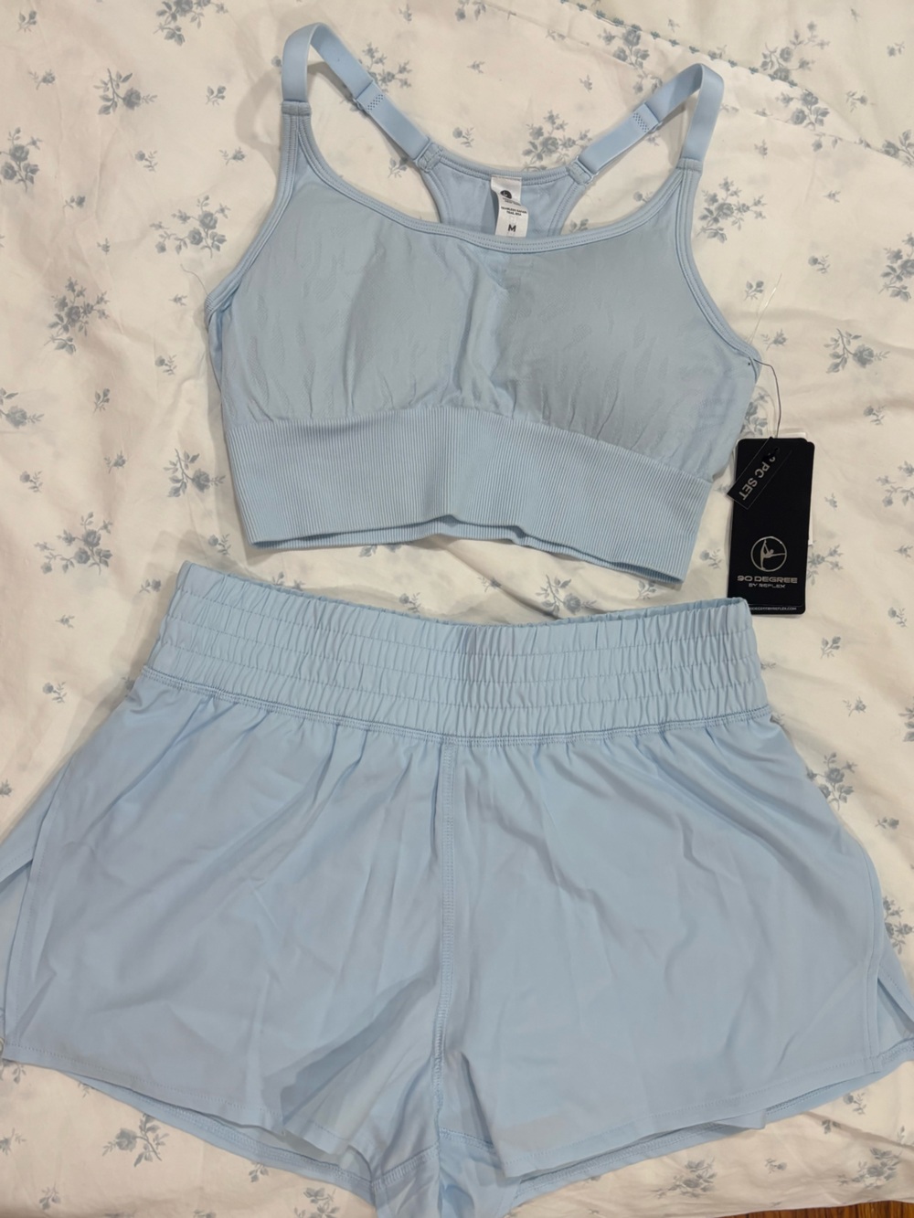 2 piece Light Blue Women's Athletic Shorts Set